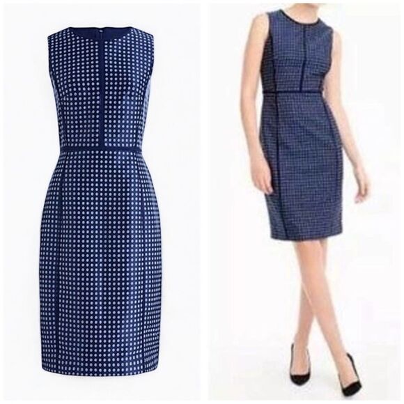 ๐ J. Crew Paneled Sheath Dress in Navy Blue Foulard Print - Picture 1 of 11